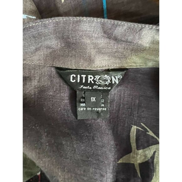 Citron Bohemian Kimono Shirt With Artistic Floral Print & Button Closure Sz 1X - Picture 11 of 12